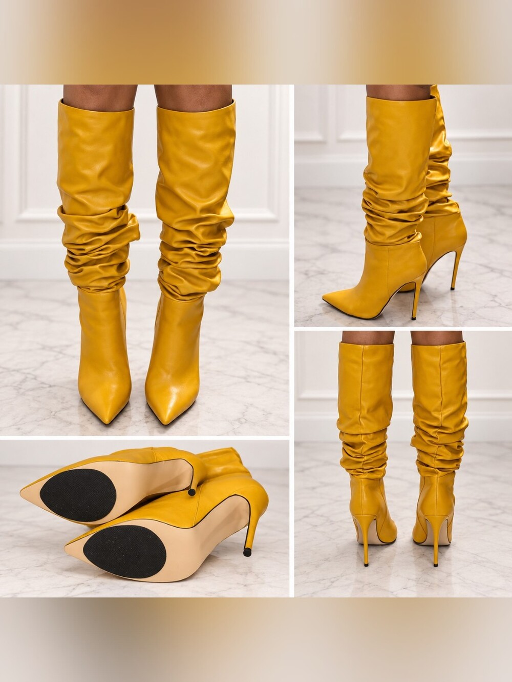 Mustard Yellow Slouchy Stiletto Knee Boots - Women